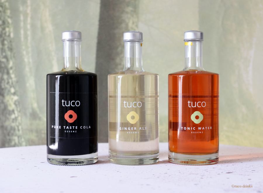 Das Standard Sortiment von TUCO DRINKS: Pure Taste Cola, Ginger Ale und Tonic Water