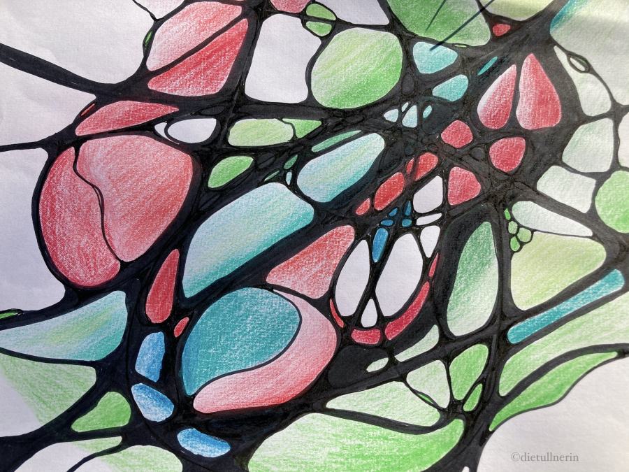 Neuro-Art-Zeichnung in grün, rot und blau